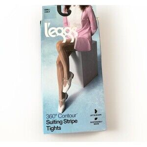 Leggs Women’s 360 Contour Suiting Stripe Tights Lift Shape White Chalk Size S